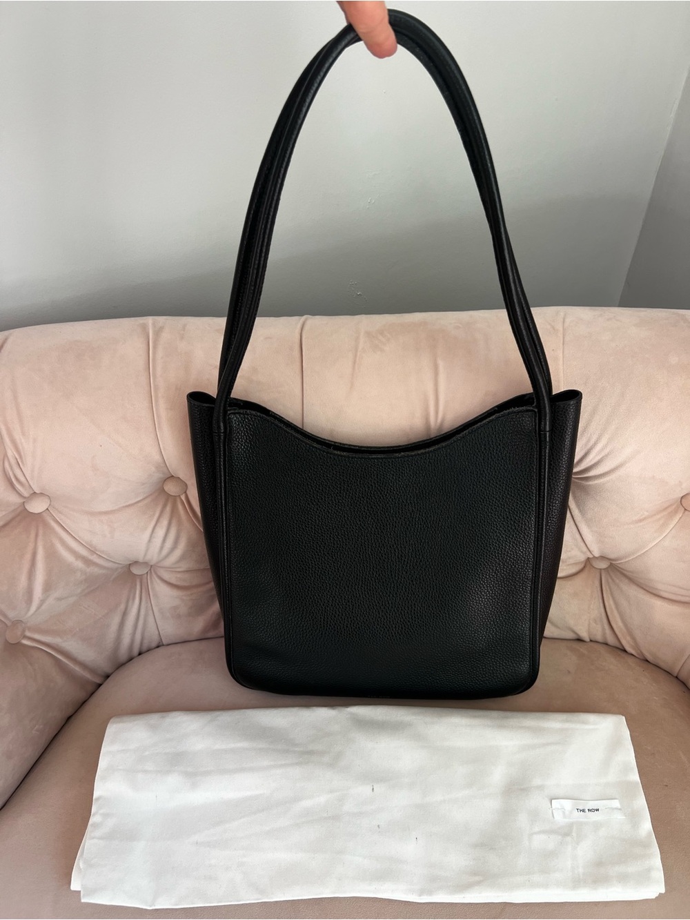 The Row Black Pebbled Leather Shoulder Tote Bag